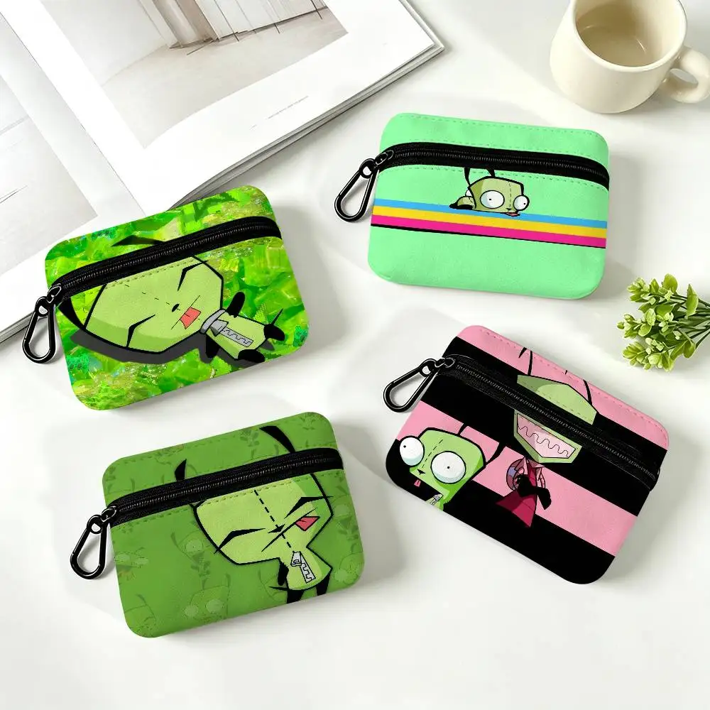 I-Invader Anime Z-ZIM   Portable Mini Oxford Cloth Coin Purse With Carabiner Hook Zipper Key Card Earphone Storage Wallet