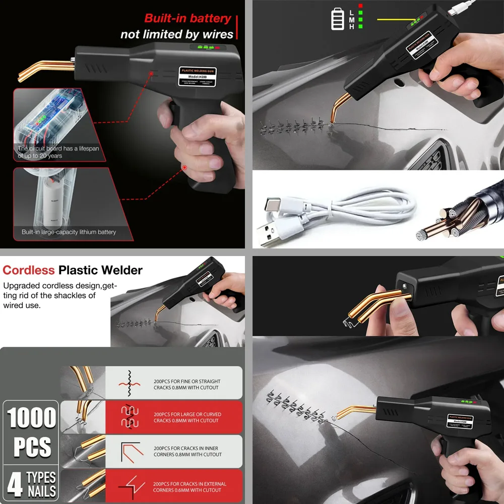 200W / 50W Plastic Welding Machine Kit 1000Pcs Hot Stapler Welding Soldering Iron Equipment Tools Car Bumper Crack Dent Repair