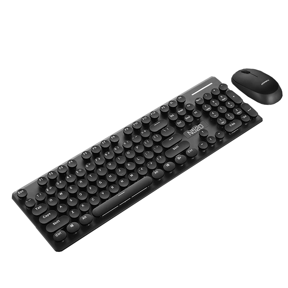 

Wireless Keyboard Mouse Set 104 Keys Retro Round Design USB Plug Play Fashion Gaming Ergonomic Keyboard Gift Idea