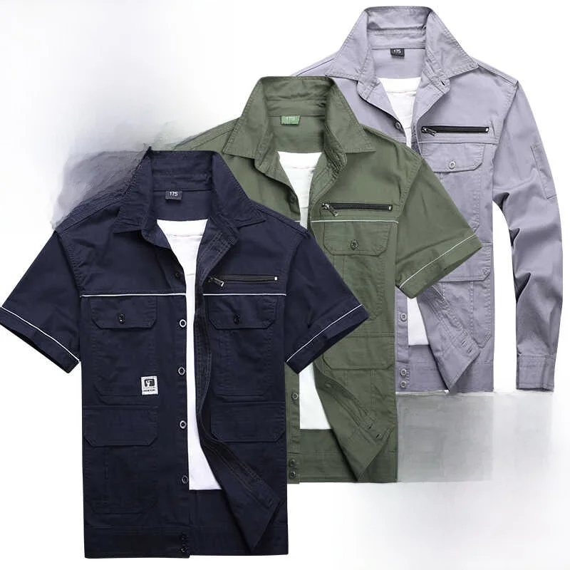 

Summer Lightweight ort Sve Pure Cotton Work orm Loose Fit Men's Top Welding Auto Repairing Protective Suit