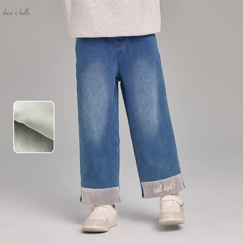 

Детские широкие джинсы Dave Bella, зима-осень, бархатные утепленные прямые брюки для девочек, повседневные теплые брюки DK4253724