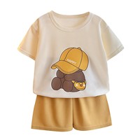 Children Boys 2PCS Tracksuits Cotton Bear Printed Short Sleeves+shorts Kids Boys Outfits Loose Round Collar Little Boys Tee Suit