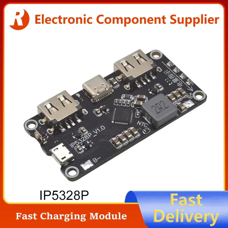 IP5328P Dual-USB 18650 Battery Charger Mobile Power Tpye-C 3.7V Step Up Fast Power Bank Board QC2.0 QC3.0 Charger Module 5Pcs