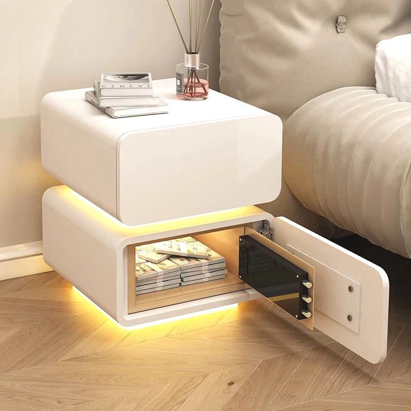 Luxury Premium Bedside Table With Light Trendy Bedroom Cute Nightstands With Secret Compartment Design Criado Mudo Furniture