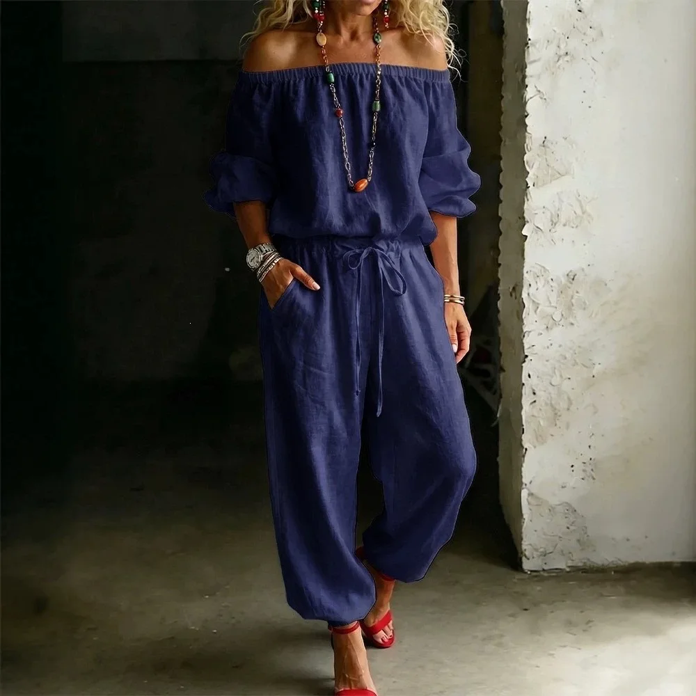 Casual Solid Lace-Up Waist Women's Two Piece Sets Autumn Off Shoulder Drawstring Loose Outfit Set New Fashion Long Sleeve 2026 image 6