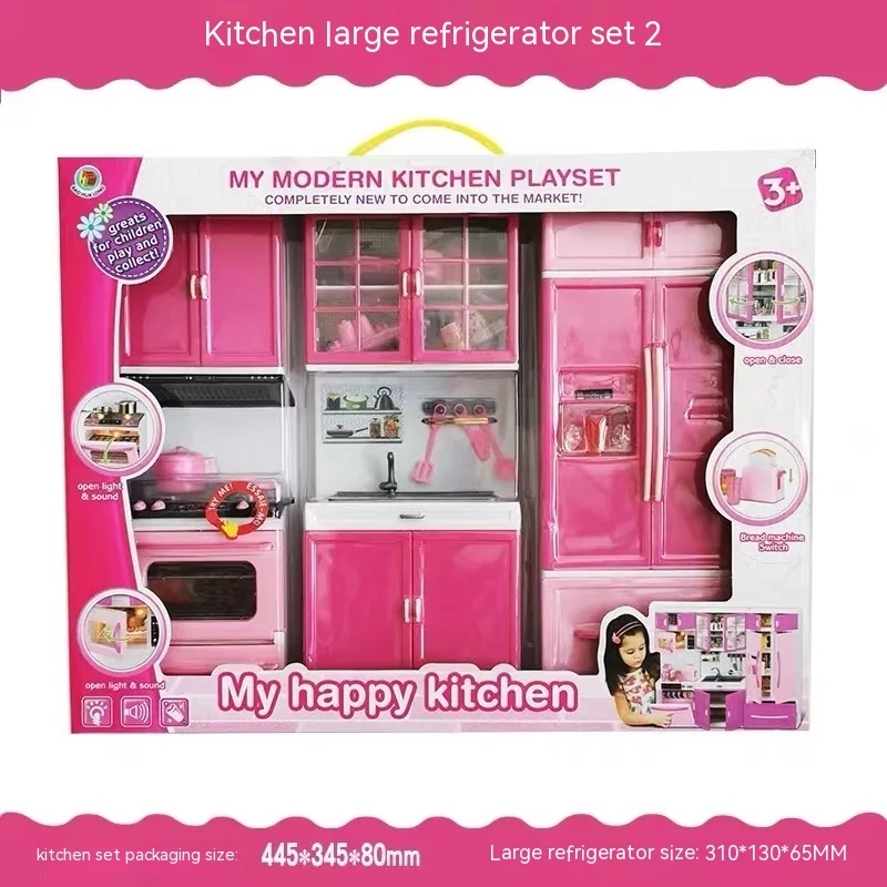 Simulation Kitchen Cabinets Set Children Pretend Play Cooking Tools Mini Dolls Tableware Suits Toys Girls Dollhouse Gift Toy