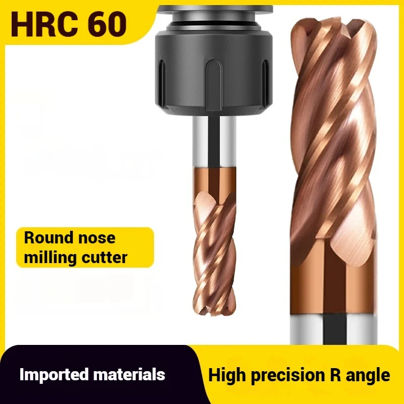 Fresa de radio de esquina HRC55, fresa de extremo tipo R de carburo de tungsteno CNC para mecanizado de superficies, herramienta de router para metal, 3 o 4 filos, R0.5 R1