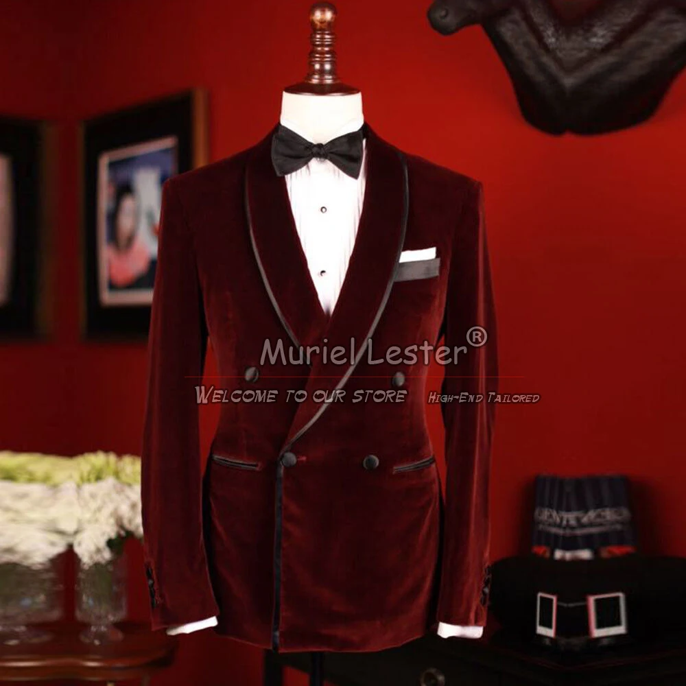 Casacos de terno de veludo preto masculino, blazer de lapela vermelho personalizado, além de tamanho fumar casaco escritório negócios, regular