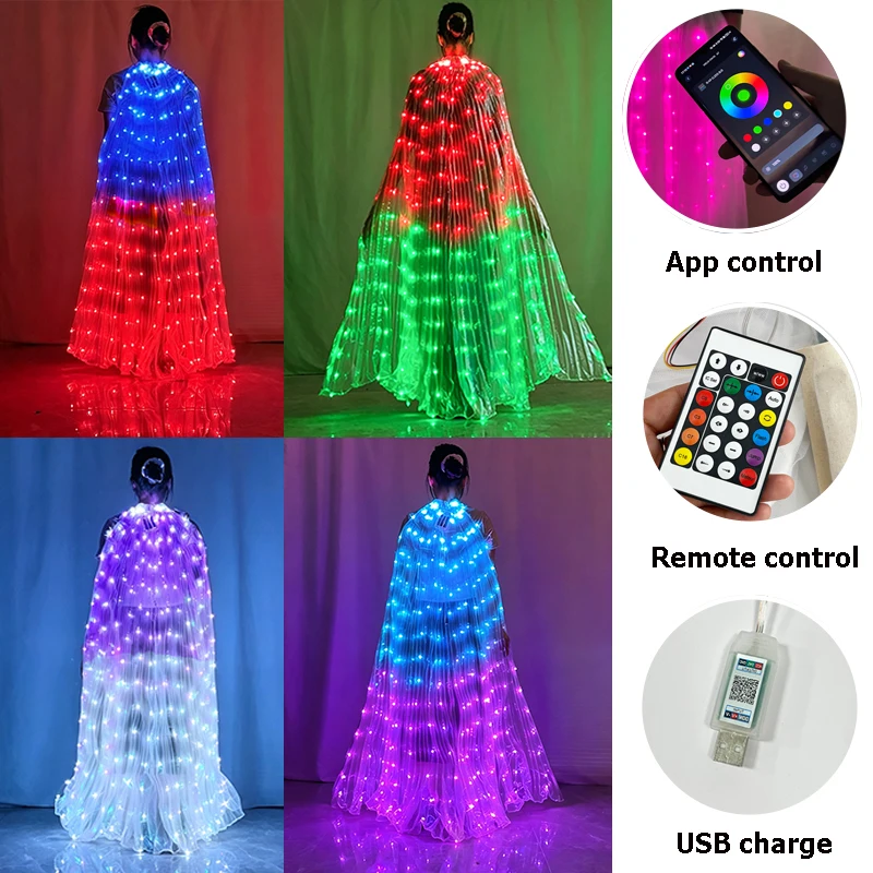 Beautiful LED Butterfly Wing With Stick APP Bluetooth Control  Colorful Change Dancing Cloak Dress Girls Women Performance Props