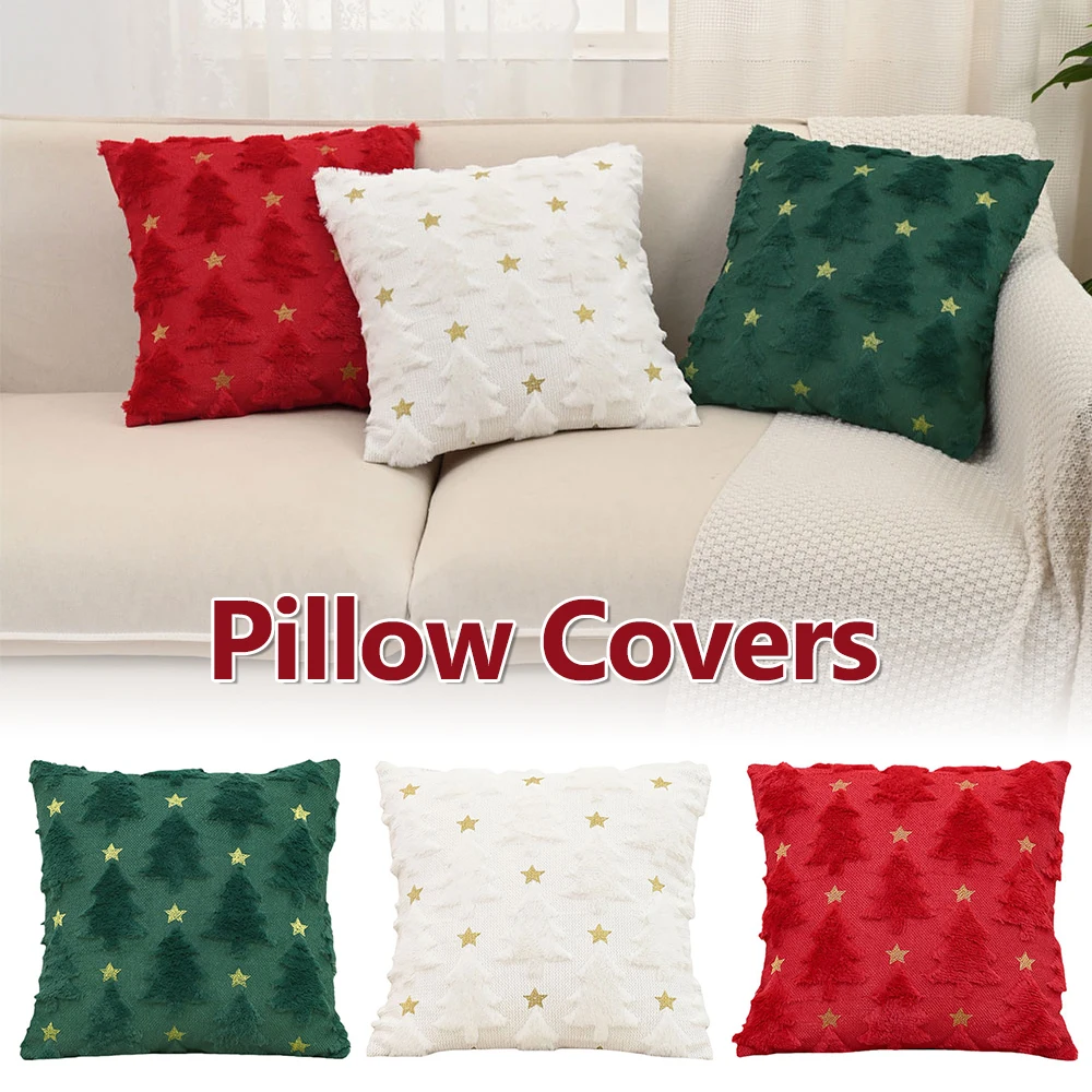 Christmas Tree Soft Plush Pillowcase 45x45cm Cushion Cover Couch Cushion Case for Couch Sofa Holiday Festivals Winter Home Decor