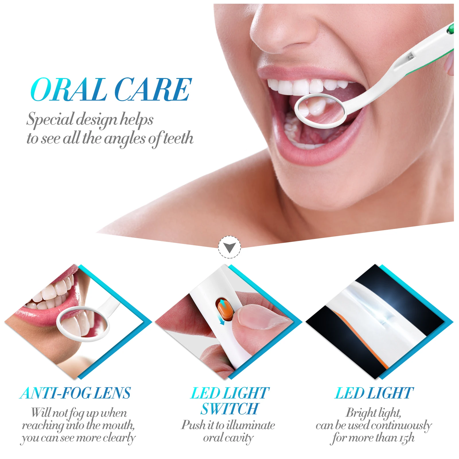 

2pcs Oral Care Mirror High Quality Plastic Teeth Cleaning Isolation Lighted Mouth Mirror Dentist Tool Supplies LED