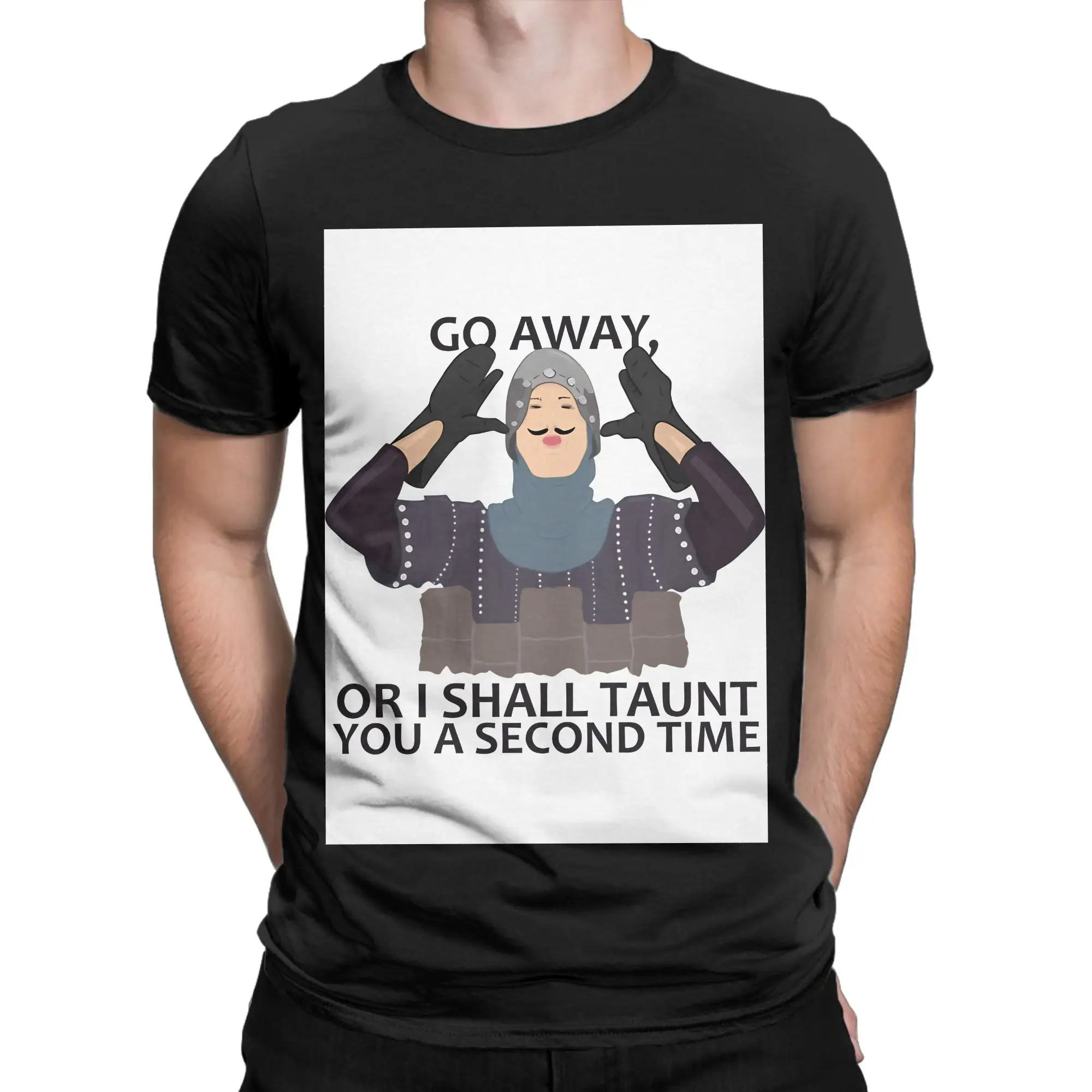 Monty Python French Knight GO AWAY Gift shirt Funny 100% Cotton T-Shirt Monty Python and the Holy Grail Tops Tees For Men