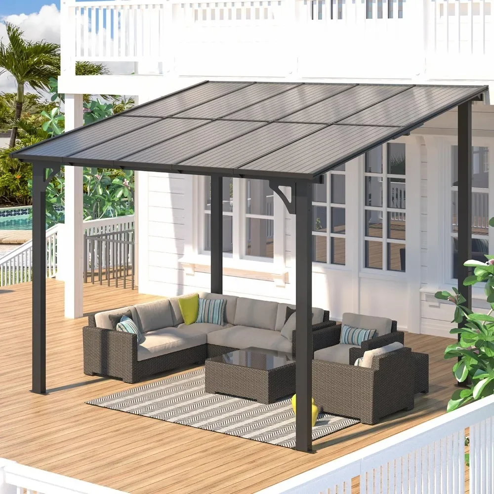 Outdoor Pergola Gazebo, Wall-Mounted Lean to Metal Awnings Gazebos on Clearance for Patio, Roof Pergolas and Gazebo