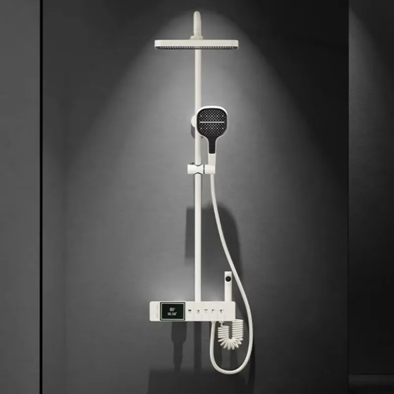 Brass Wall Mounted Shower Digital Atmosphere Light Piano Digital Display Bathroom Shower Faucet Piano Shower Set view 3
