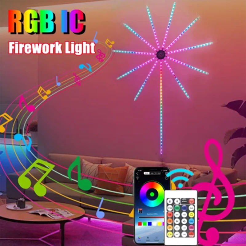Smart APP Control RGBIC Firework Light USB 5V LED Strip Light Bluetooth Neon Strip Christmas Party Music Bedroom Decor Light