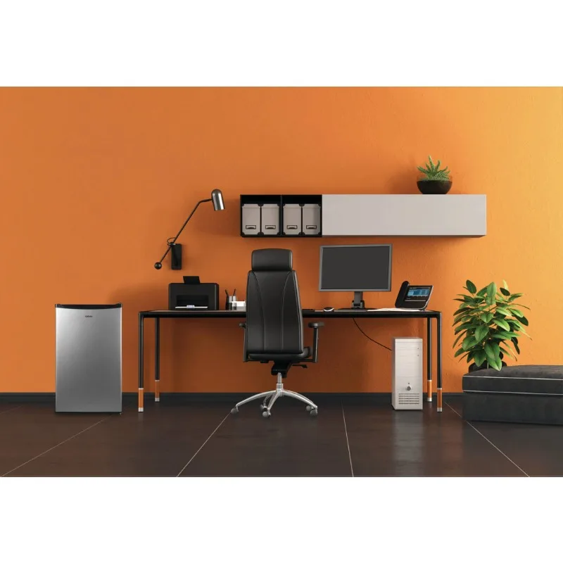 Galanz 4.3 Cu ft Single Door Mini Fridge, Stainless Steel Look, New, Width 19.12"