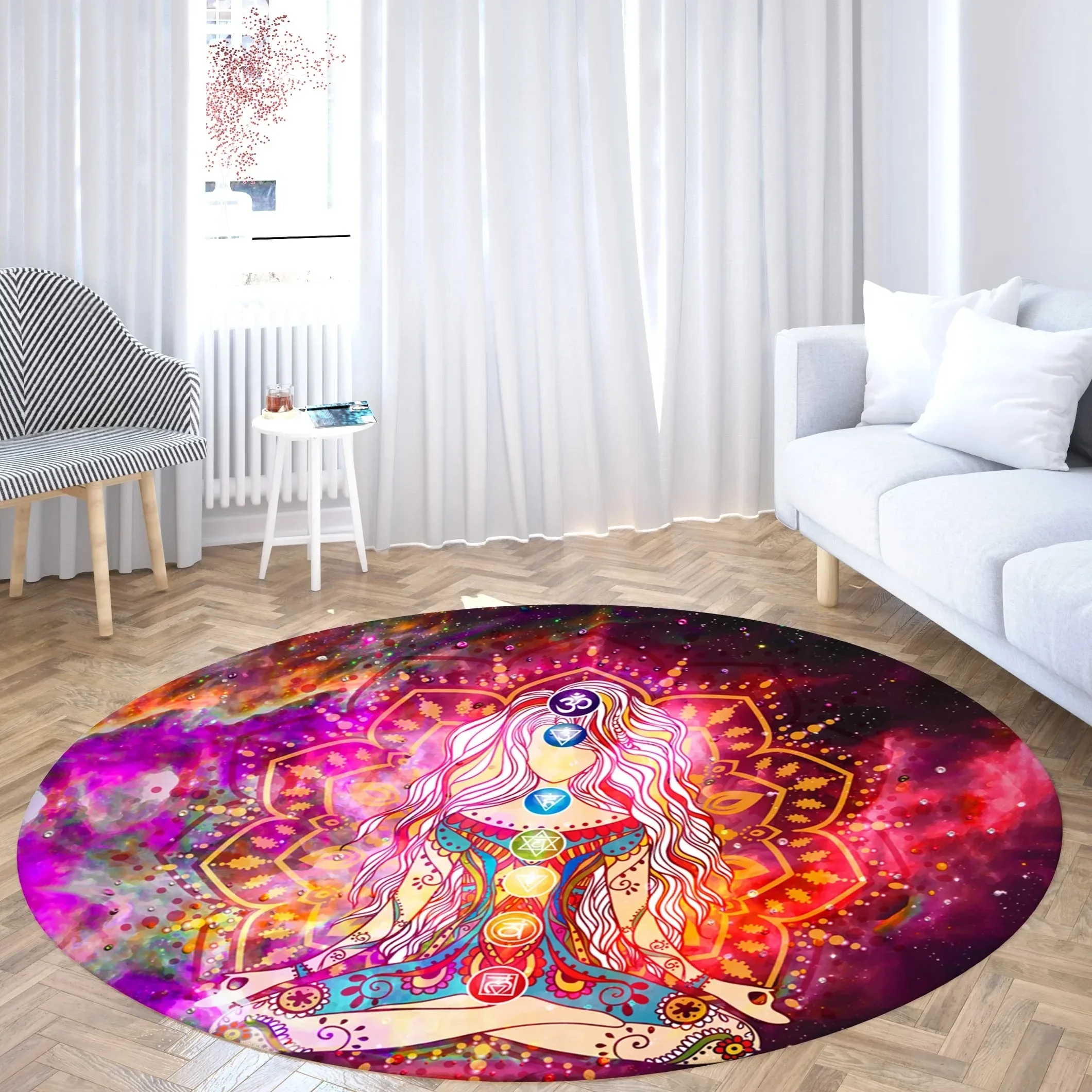 Mandala Thai Buddha Round Carpet Bohemian Witchcraft Style Colorful Floor Mat Living Room Bedroom Anti-Slip Door Mat