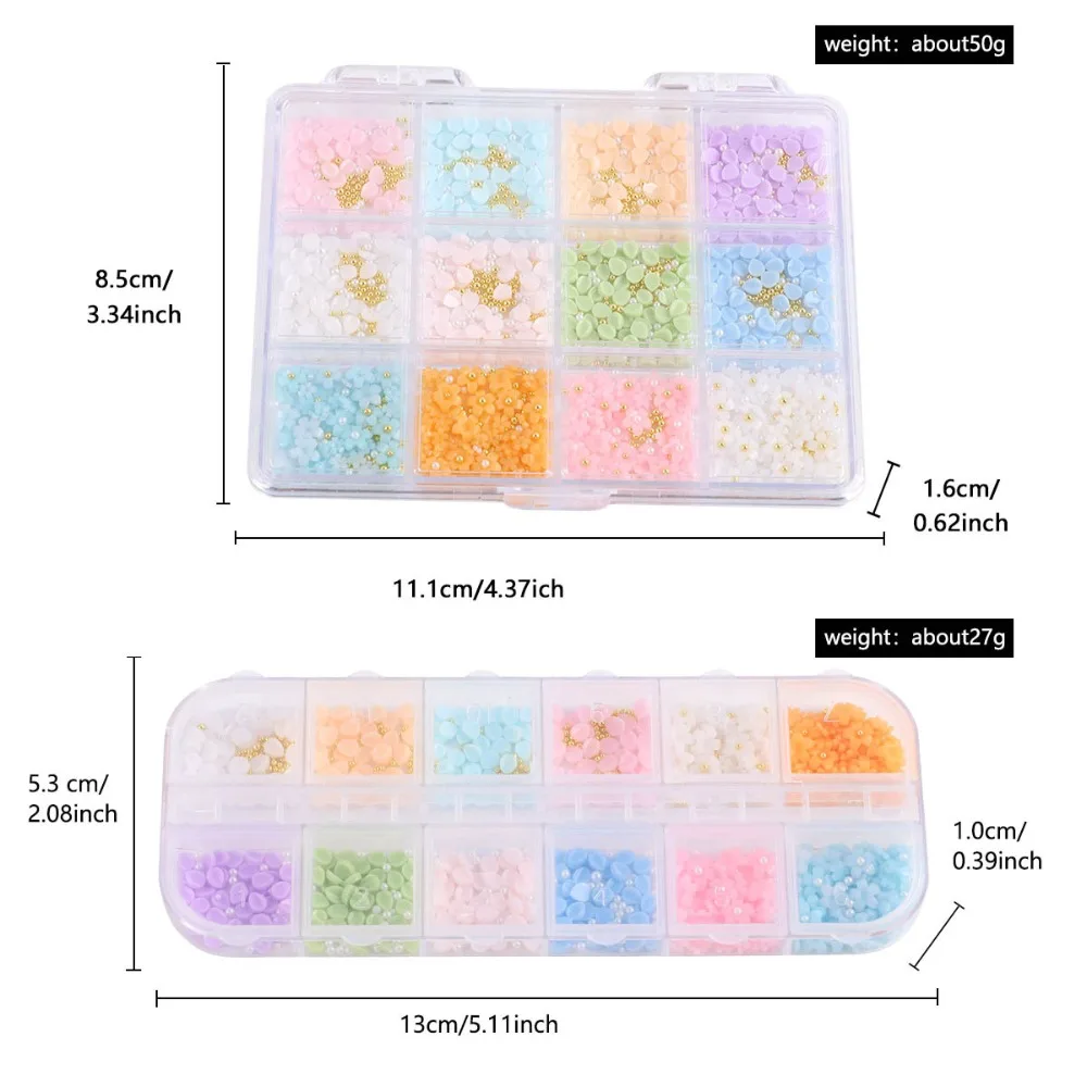 3D Resin Flower Nail Charms Multi Size Macaron Floral Nail Charm with Caviar Beads for DIY Manicure Nail Art Supplies Decoration