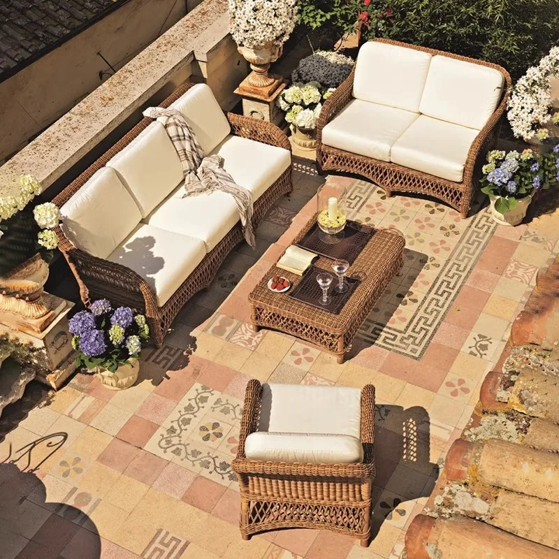 طقم أريكة الروطان الحديثة للترفيه في الهواء الطلق لشرفة الفناء والشرفة والمنزل والفندق لغرف الشمس وغرفة المعيشة