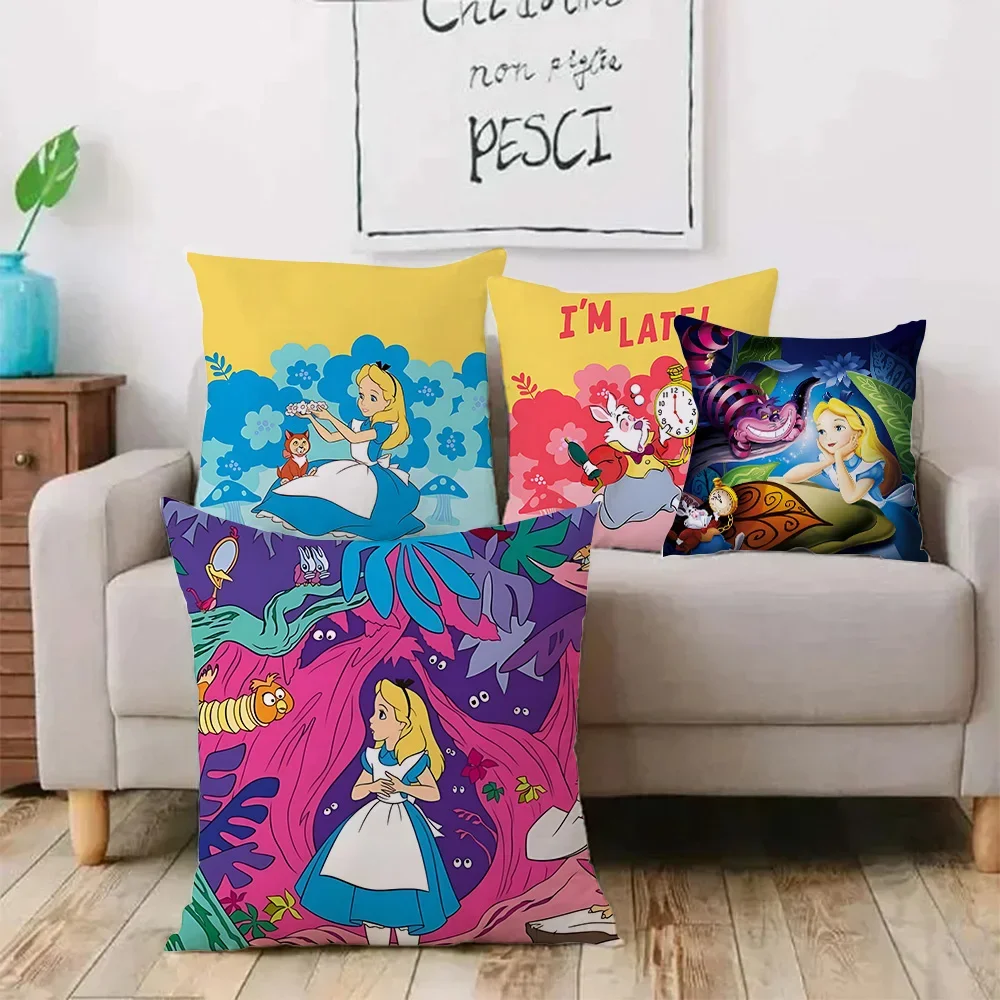 Pillow Covers Disney Alice in Wonderland Cartoon Sofa Decorative Home Double-sided Printing Short Plush Cute Cushion Cover