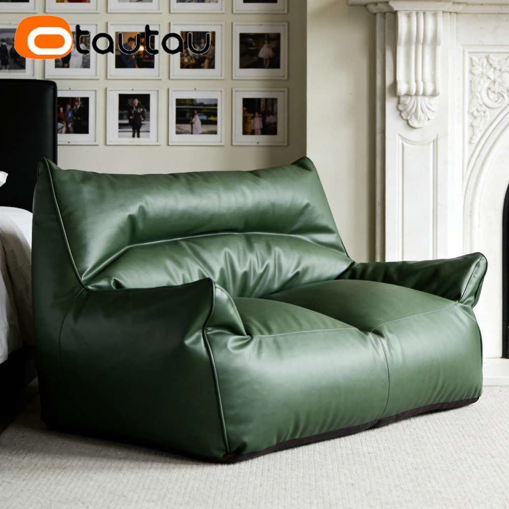 OTAUTAU 1-2 Seat Faux Leather Bean Bag Cover Armchair Couch Pouf Cover SF433【No Filler!You Need To Buy Filler By Yourself!】
