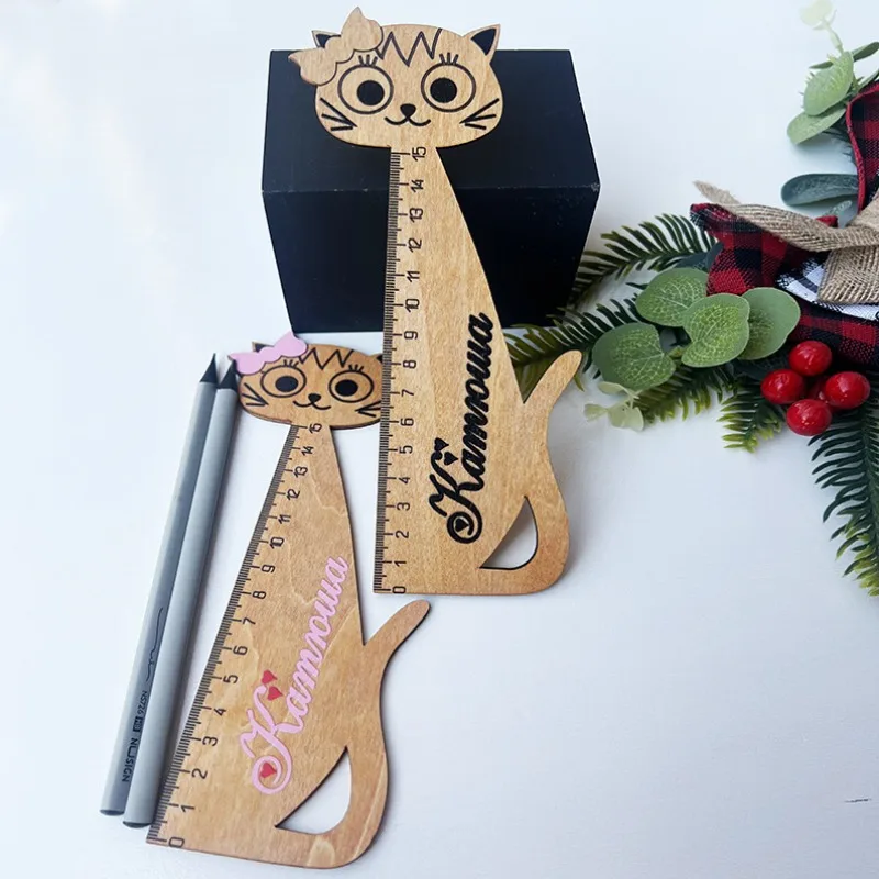 Wooden Ruler Cartoon Cute Cat Wooden Ruler Drawing Scale Student Stationery Korean Version Wooden Learning