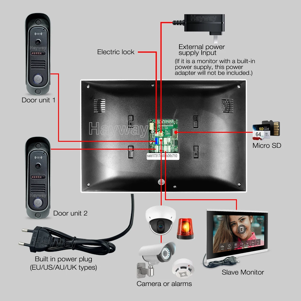 Tuya Wireless 10 pulgadas pantalla táctil a color 1080P cámara timbre intercomunicador, con detección móvil, desbloqueo de control de acceso de