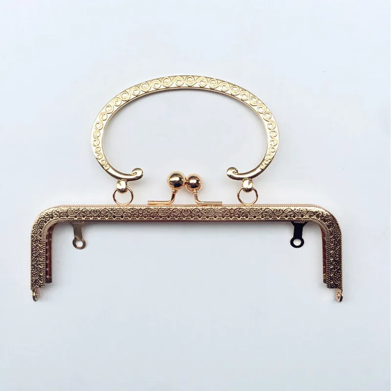 20cm Metal Purse Frame Embossed Handle for Clutch Handbag Making Kiss Clasp Lock Antique Bronze Bag Accessories Hardware