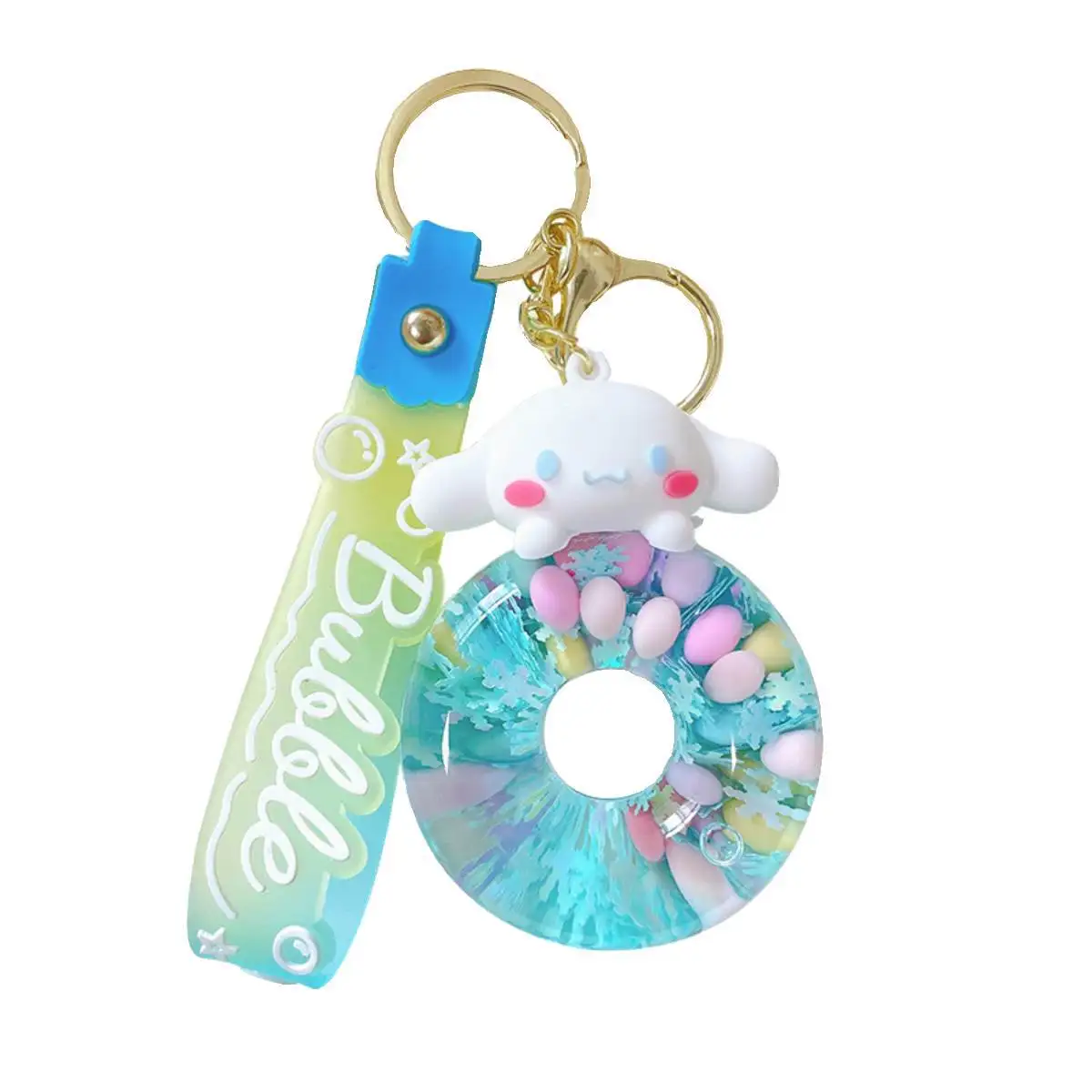 New cute Sanrio Donut Kuromi Cinnamoroll Hello Kitty keychain Acrylic Quicksand Bottle Cartoon Doll Bell Backpack Pendant Gift