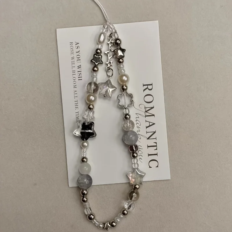 Moda plata estrella perla con cuentas colgante correa de teléfono encanto para iPhone Samsung accesorios universales cadena cordón regalo