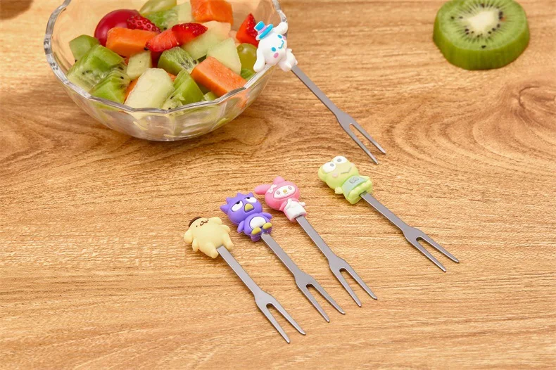 Sanrio Keroppi Stainless Steel Fruit Fork Cute Silicone Cartoon Fruit Fork Mini Home Frog Fruit Stick