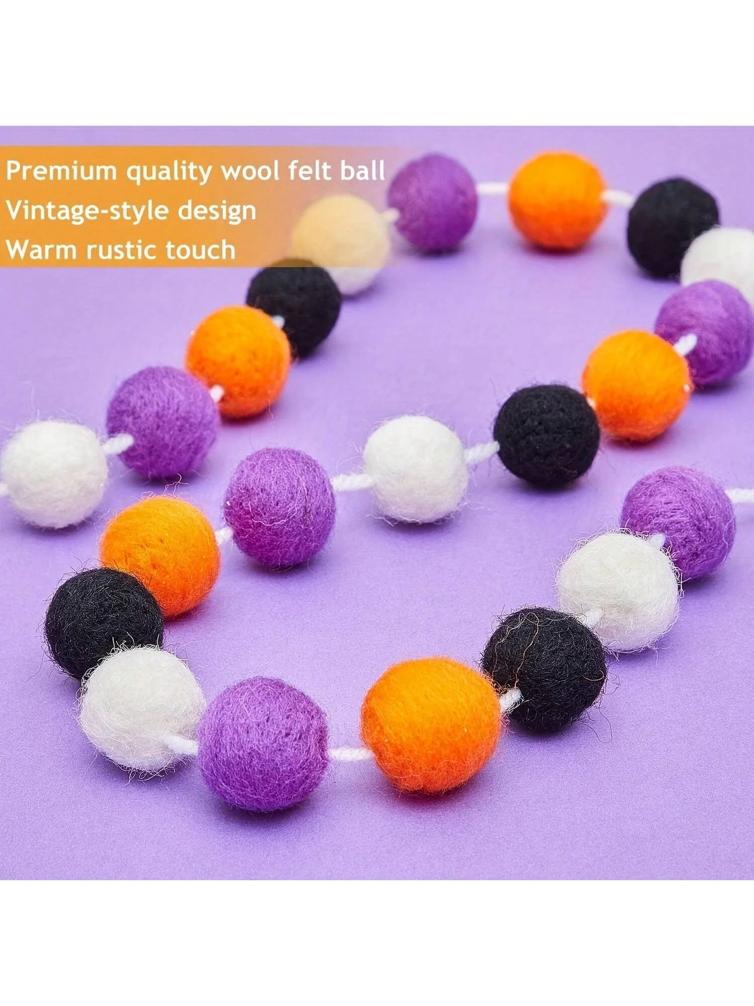 Halloween Felt Ball Garland Wool Felt Ball Garland Decoration Halloween Themed Hanging Garland Decoration for Family Gatherings