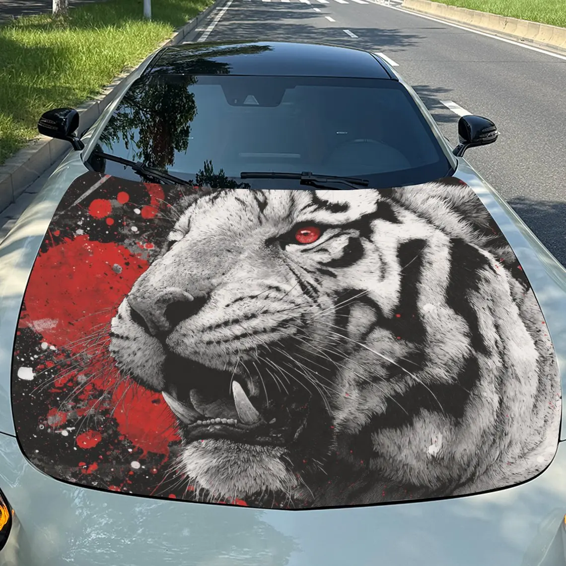 Fierce White Tiger Pattern Car Cover Stickers, Stunning Decorations, Suitable For Various Car Models And Motorcycles, PVC Sticke