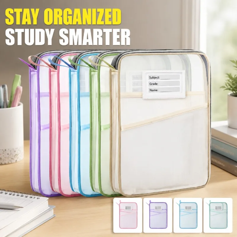 A4 Subject Bag Double Layer Nylon Mesh Transparent Student Document Pouch Sorting Test Papers Textbooks and Homework for Neat