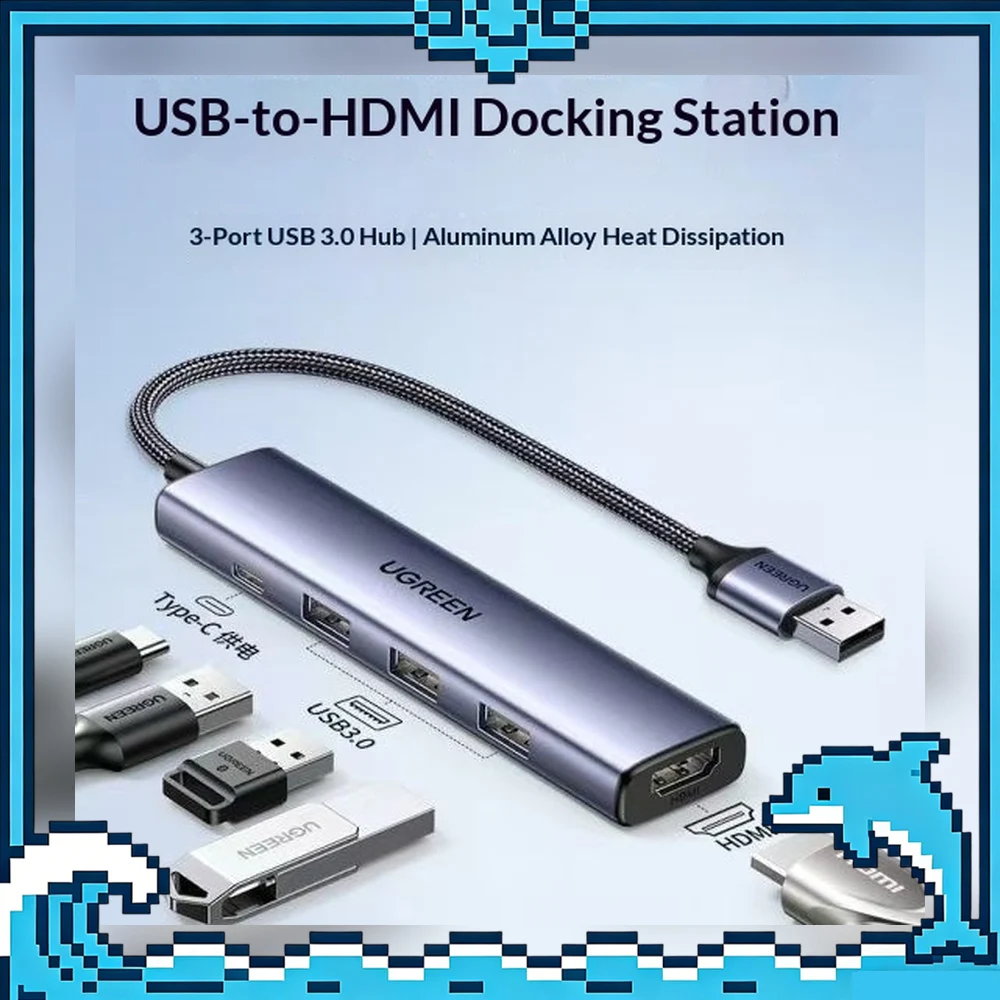 UGREEN 95831 USB 3.0 to HDMI Docking Station with 3 USB 3.0 Ports Video Display Adapter for Laptop Desktop PC