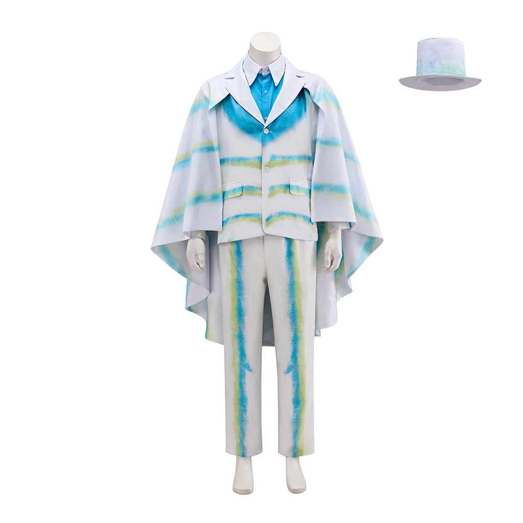 

The Haunted Cosplay Mansion Costume Adult Men Hatbox Ghost Cosplay Costume Halloween Suit with Hat Cape Full Set