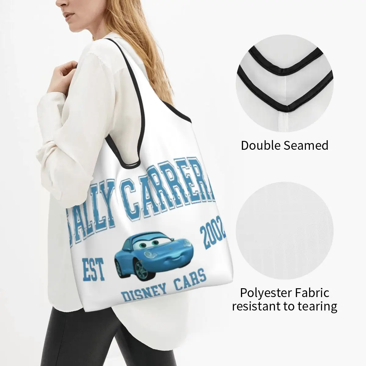 Sally I'm Lightning Cars Grocery Bags Recycle Foldable Mcqueen Shopping Tote Bag Washable Lightweight