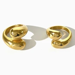 Peri'sbox 18K Solid Gold Pvd Plated Double Dome Open Ring for Ladies 316L Stainless Steel Non-Tarnish Stackable Rings Statement