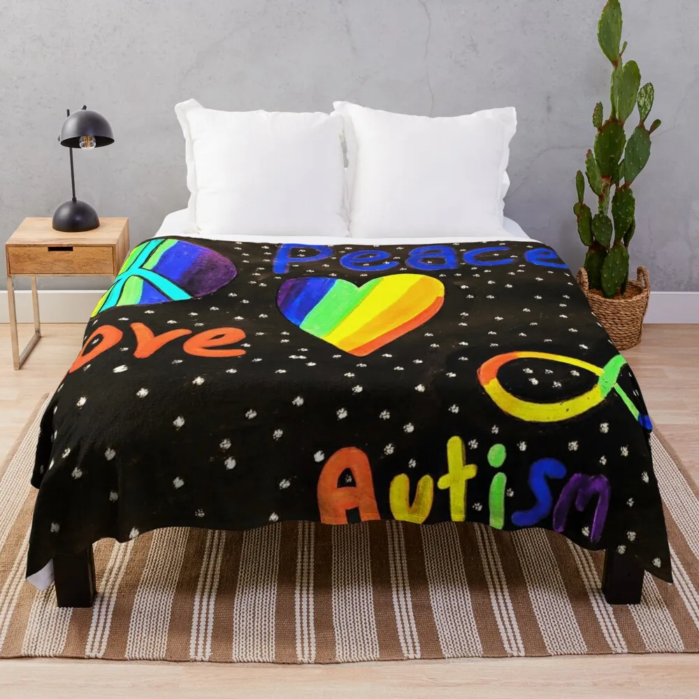 

Peace, love and autism Throw Blanket Summer Beddings Bed covers Blankets