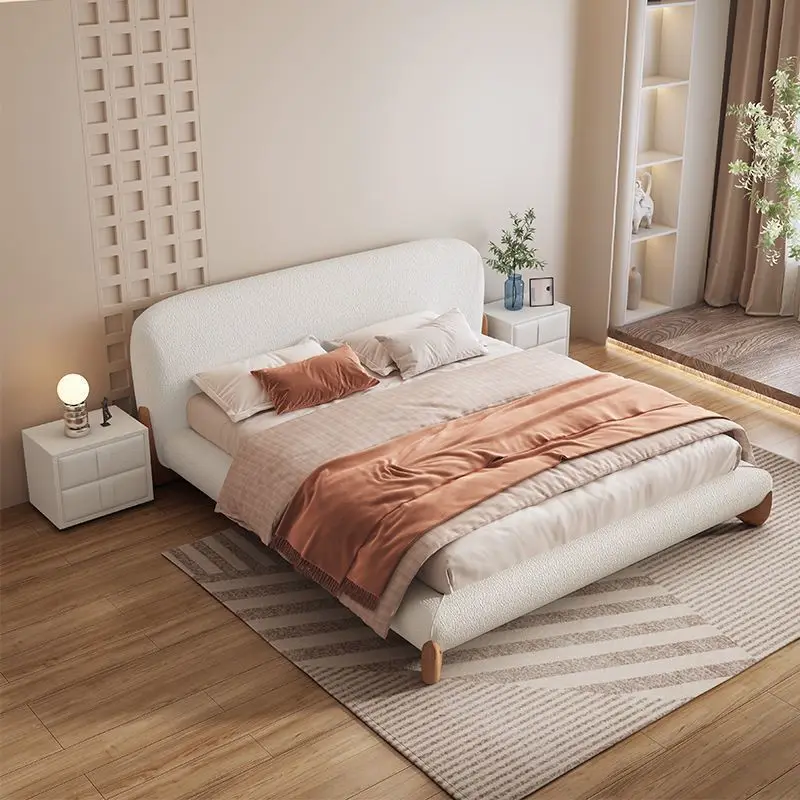 New Internet celebrity cream wind bubble lamb wool  modern simple bedroom double  technology fabric bed