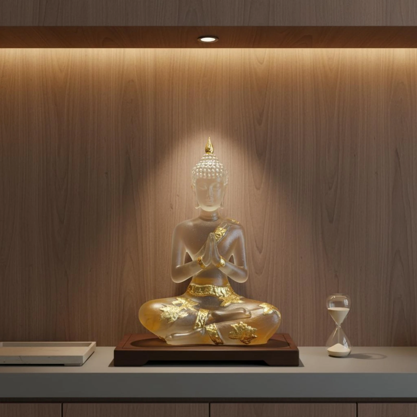 Statue de Bouddha assis, décoration sereine, figurine de Bouddha en résine, décoration d'intérieur, détails en feuille d'or pour les pratiquants de la pleine conscience