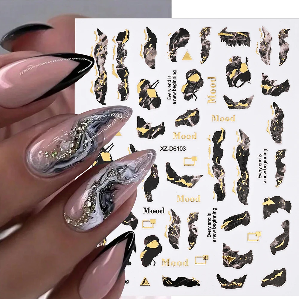 Pegatinas para uñas de mármol con ondas doradas, calcomanías autoadhesivas con diseño de humo geométrico para manicura DIY, pegatina de tinta floreciente, 1 ud.
