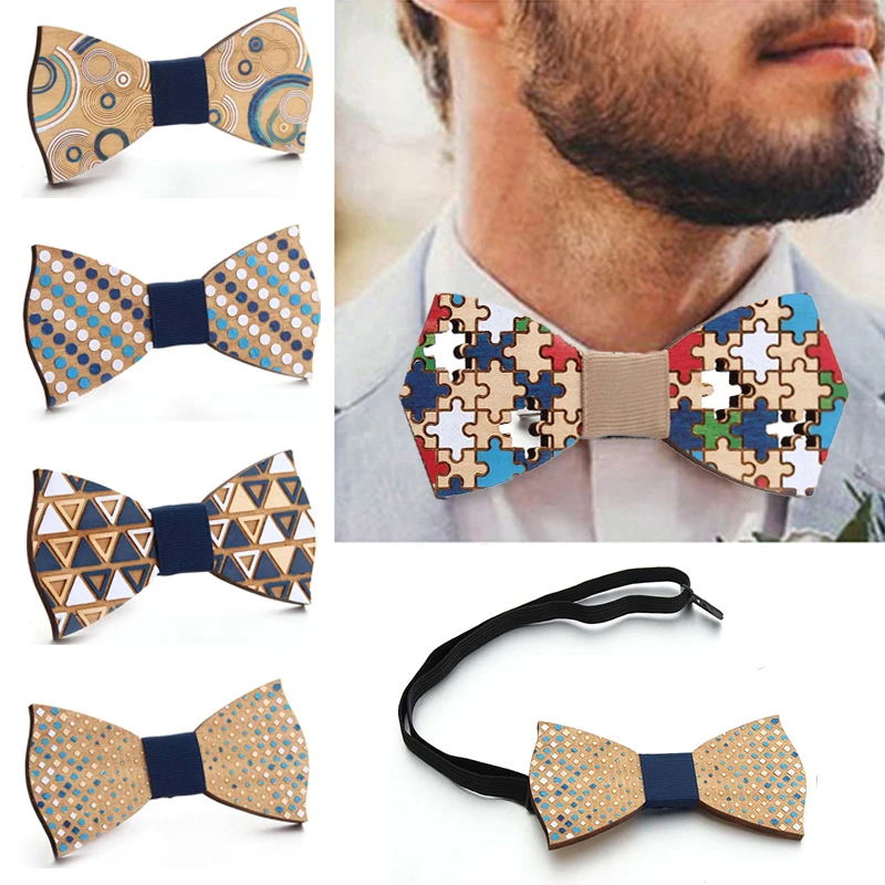 Fashion Wooden Bow Tie For Men Adjustable Wooden Bowtie Handmade Natural Wood Neck Bowknot Wedding Suit Shirt Bowtie Men Gifts