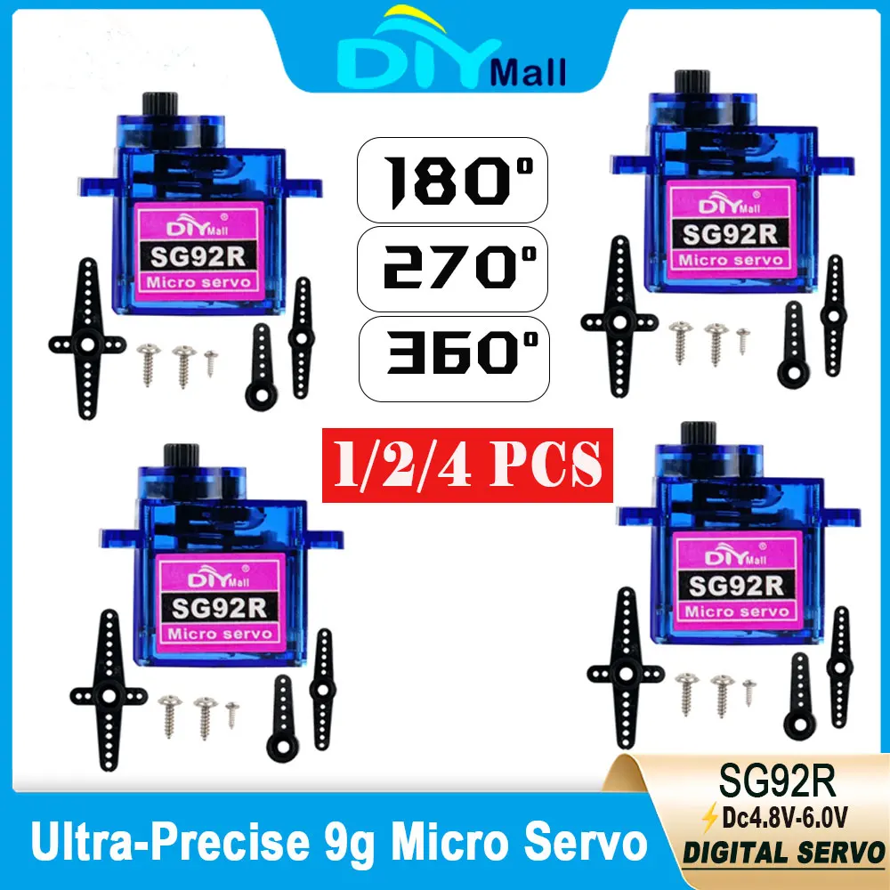 1/2/4PCS SG92R 9g Micro Servo Motor 6V 180°/270°/360° Continuous Rotation for RC Robot Drone Arduino DIY Smart Car Model
