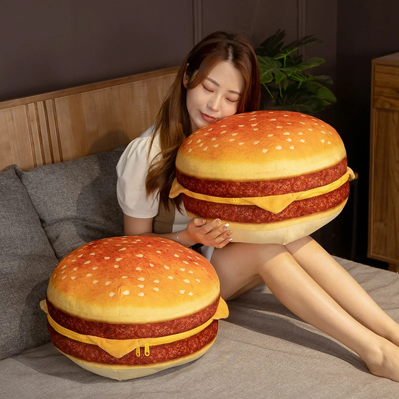 New Creative Burger Plush Toy Soft Padded Plush Cushion Cute Hamburger Pillow Sofa Chair Cushion Birthday Gift