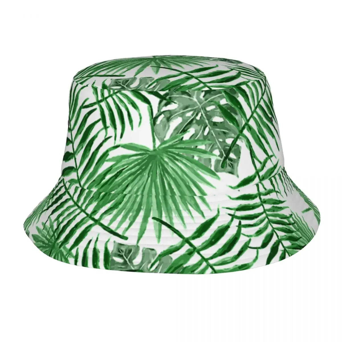 Casual Tropical Summery Green Hawaiian Palm Tree Floral Bucket Hats Unisex Packable Hiking Fishing Cap Bob Hats