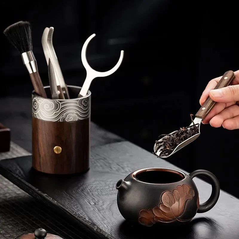 Tea Ceremony Tool Practical Black Sandalwood Kung Fu Tea Set Accessories Tea Clip Tea Spoon Pry Tea Knife Tea Making Tool ZI327