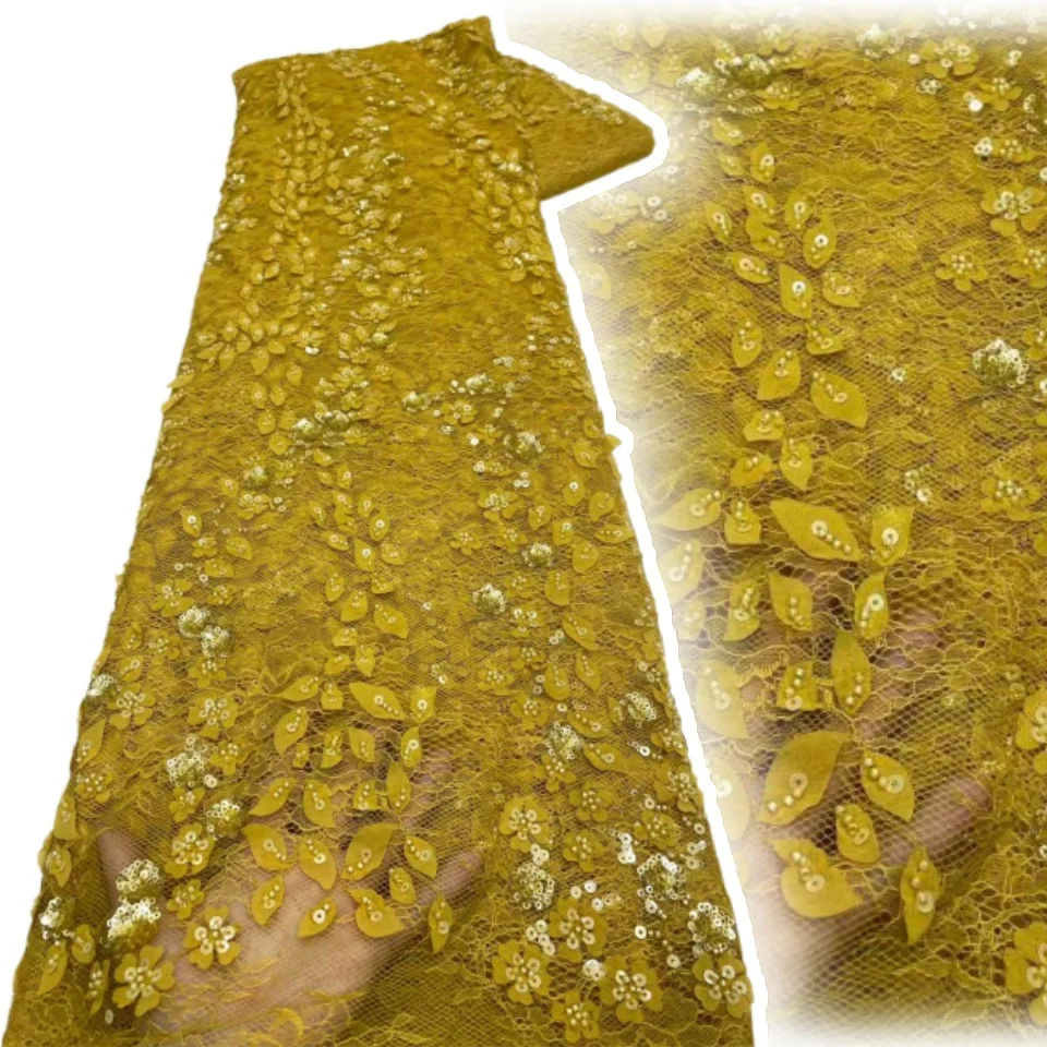 5Y 새로운 디자인 럭셔리 프랑스 아프리카 수제 작은 진주 튤 레이스 스팽글 메쉬 레이스 나이지리아 웨딩 드레스용 원단 CC1487