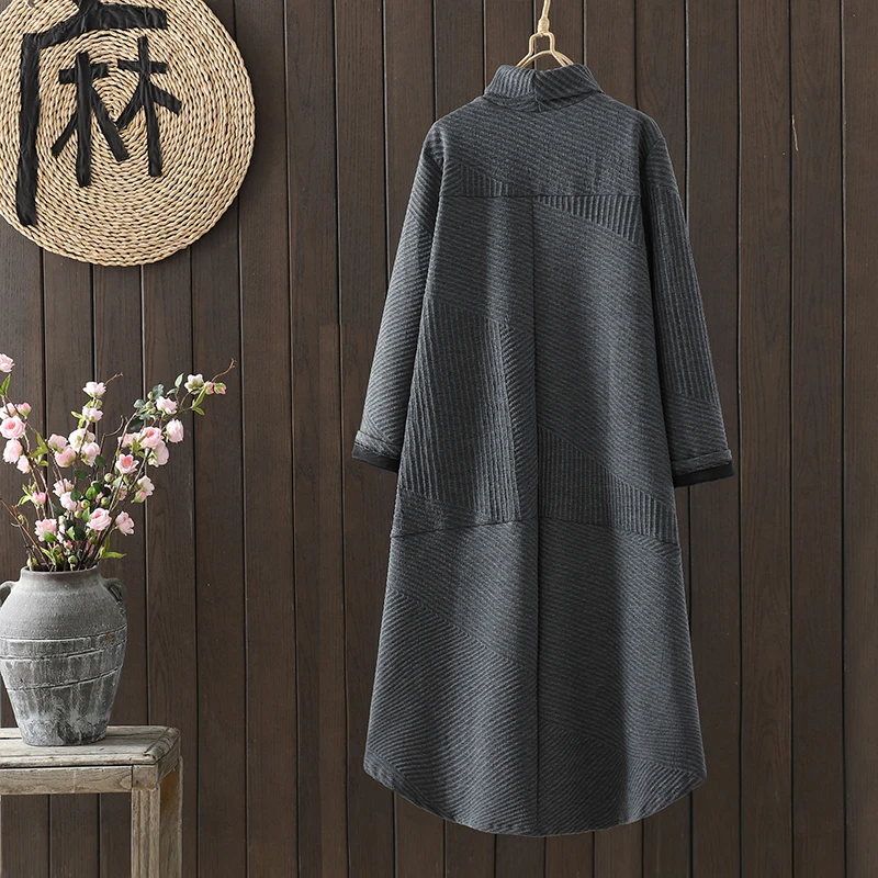 NYFS 2025 خريف شتاء جديد كوريا فساتين امرأة فضفاضة Vestidos رداء Ete فام Elbise الياقة المدورة كم طويل غير النظامية فستان طويل