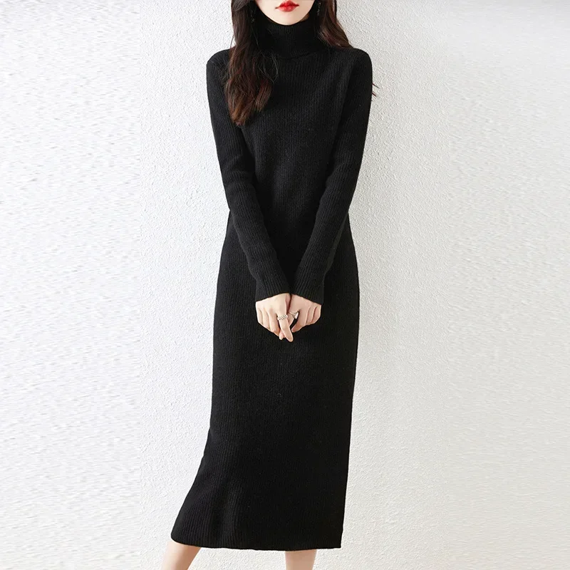 Long Wool Dress Fall/Winter 2024 New Women\'s Gentle Wind Slim Look Thin Gentle Style Sweater Dress